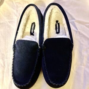 New Lands End Suede Moccasins Navy Slippers 9